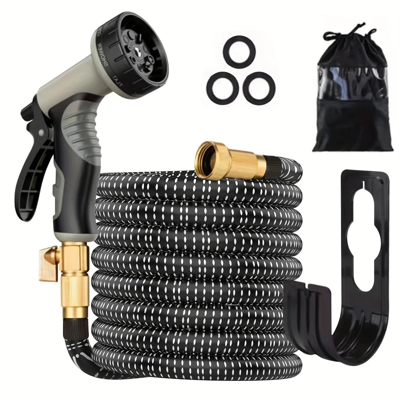 Garden Hose，With High Pressure Nozzle，Flexible，Rubber Foldable Anti-Leakage and Anti-Rust，Used for Water