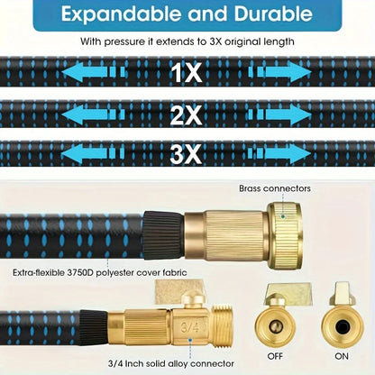 Garden Hose，With High Pressure Nozzle，Flexible，Rubber Foldable Anti-Leakage and Anti-Rust，Used for Water