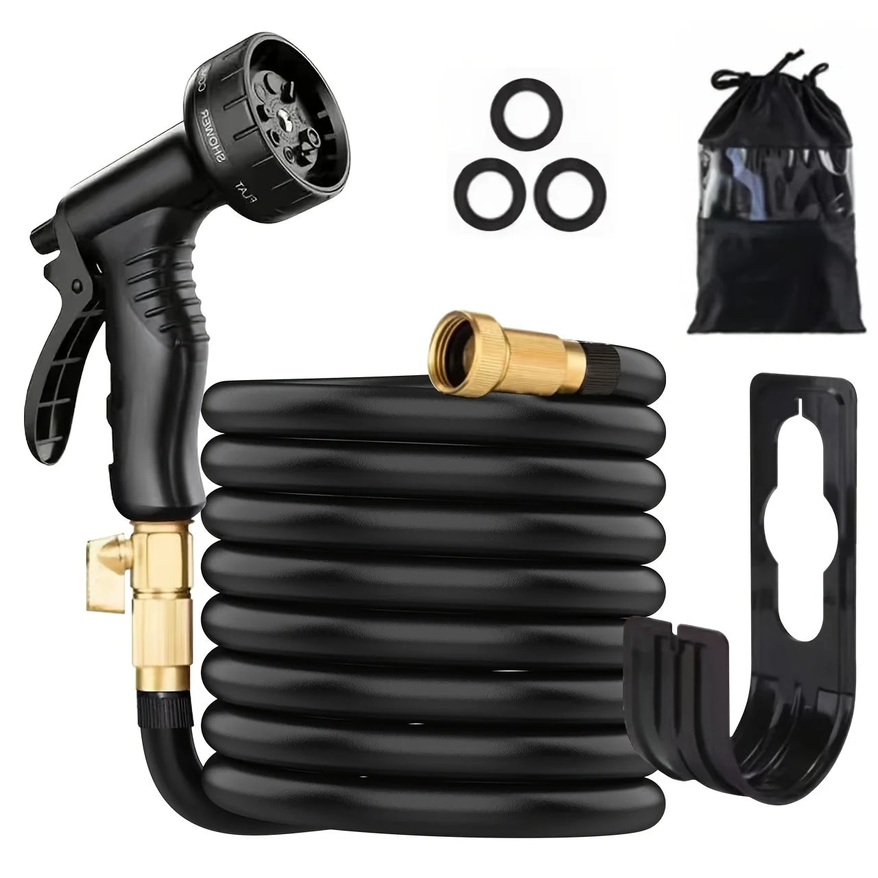 Garden Hose，With High Pressure Nozzle，Flexible，Rubber Foldable Anti-Leakage and Anti-Rust，Used for Water