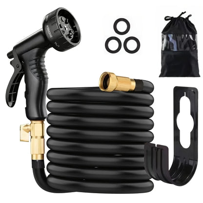 Garden Hose，With High Pressure Nozzle，Flexible，Rubber Foldable Anti-Leakage and Anti-Rust，Used for Water