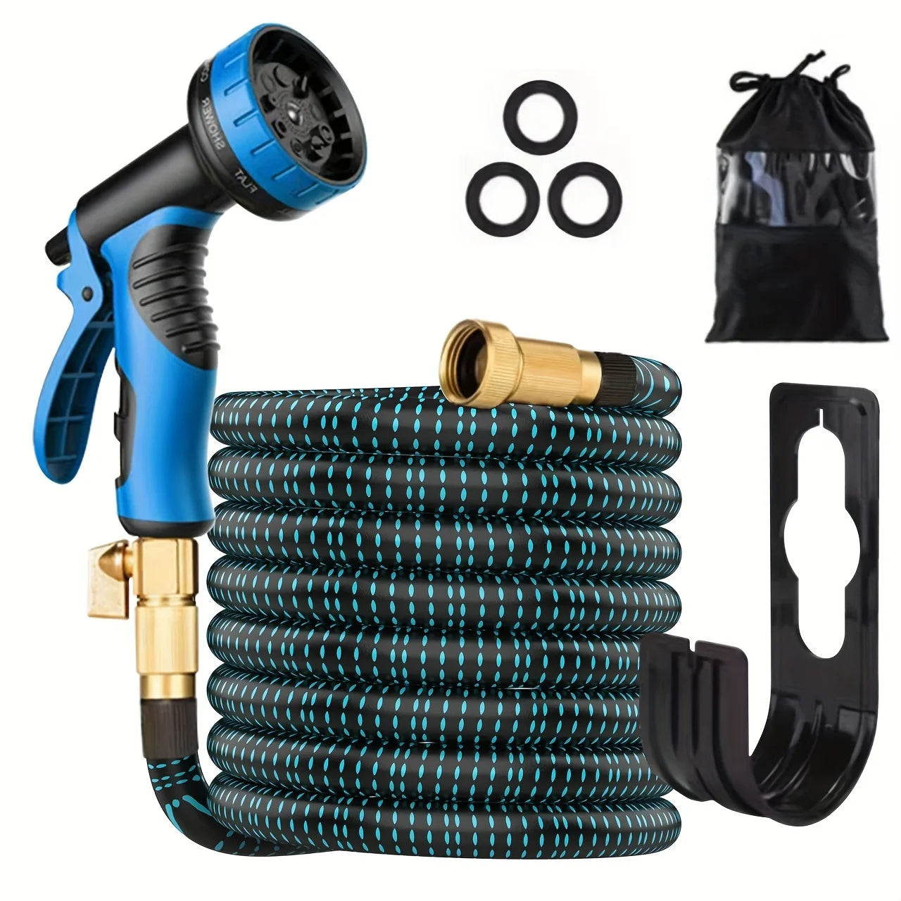 Garden Hose，With High Pressure Nozzle，Flexible，Rubber Foldable Anti-Leakage and Anti-Rust，Used for Water