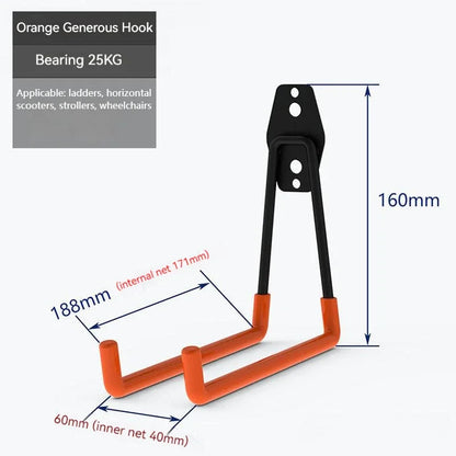 Heavy Duty Metal Hook Garage Organizer Wall Mount Bicycle Hanger Hooks Wall Mount Anti-slip Storage Hook For Ladders Garden Tool