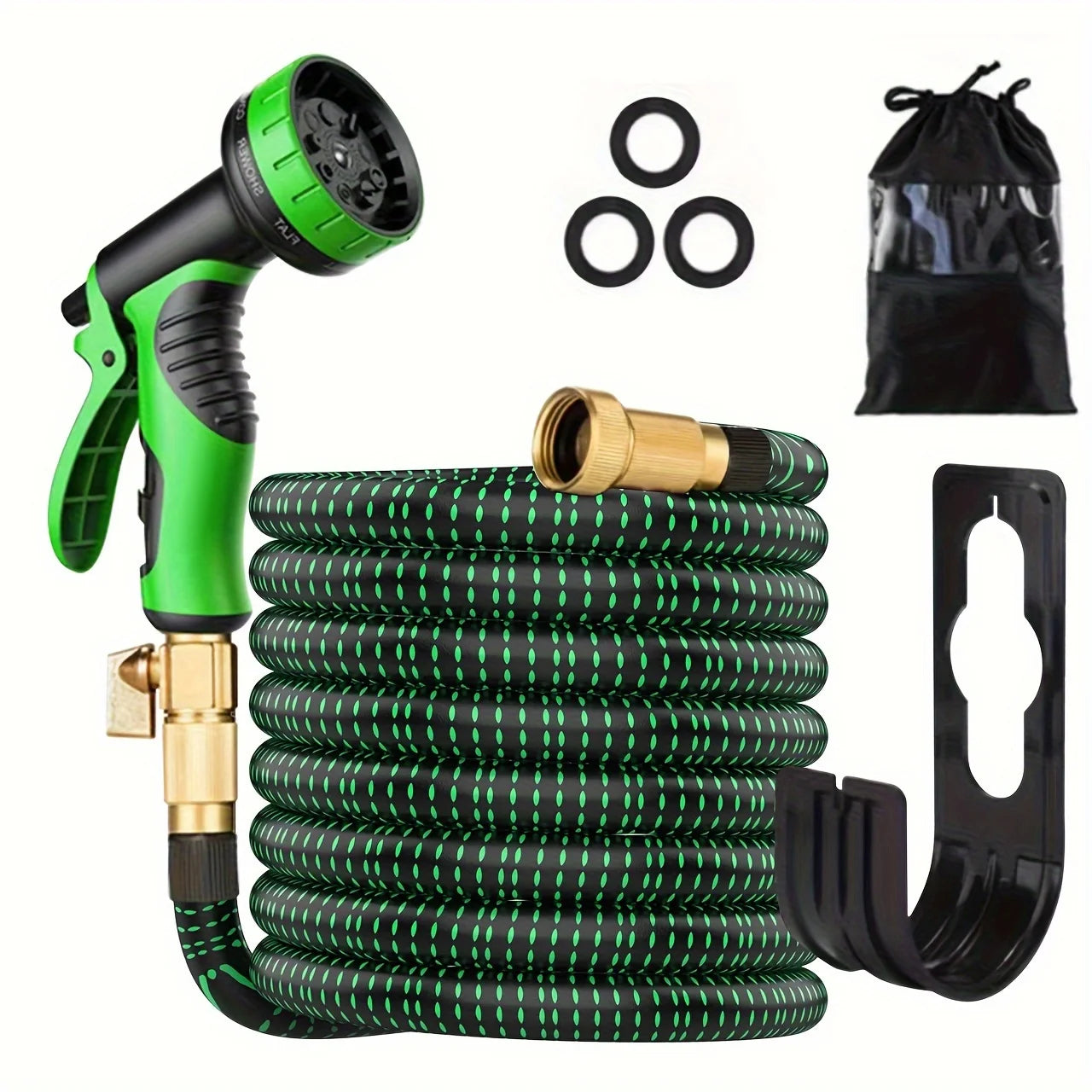 Garden Hose，With High Pressure Nozzle，Flexible，Rubber Foldable Anti-Leakage and Anti-Rust，Used for Water