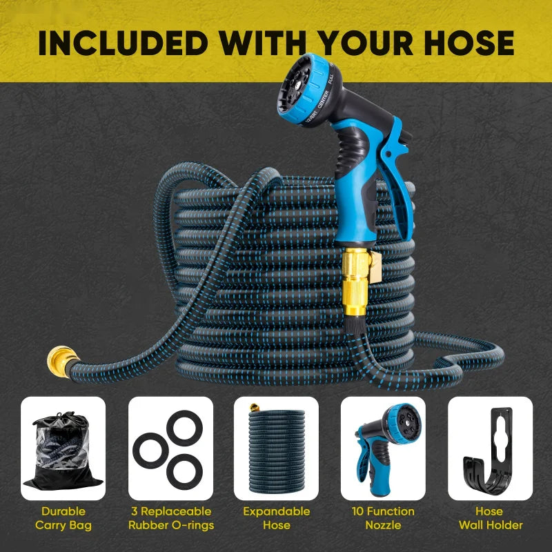 Garden Hose，With High Pressure Nozzle，Flexible，Rubber Foldable Anti-Leakage and Anti-Rust，Used for Water