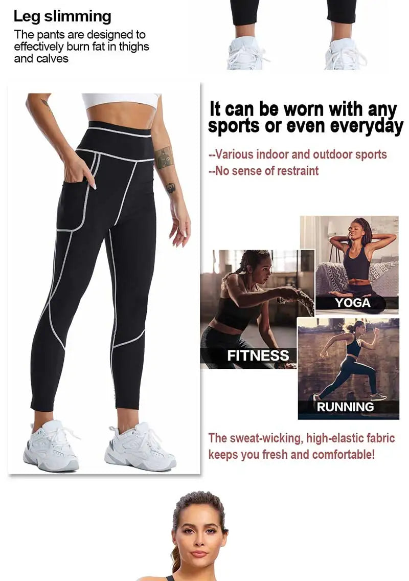 SEXYWG Women Sauna Pants Waist Trainer Tummy Control Slimming Sweat Leggings Mid Waist Weight Loss Trousers Workout Running