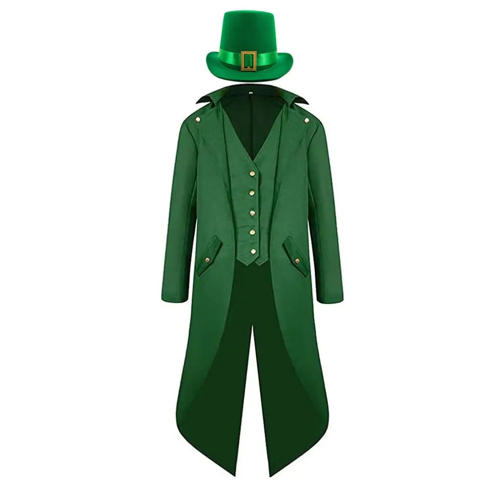 St Patrick's Day Costume Men Steampunk Retro Cosplay Jacket Coat Hat Men Male Disguise Outfits Halloween Carnival Party Suit