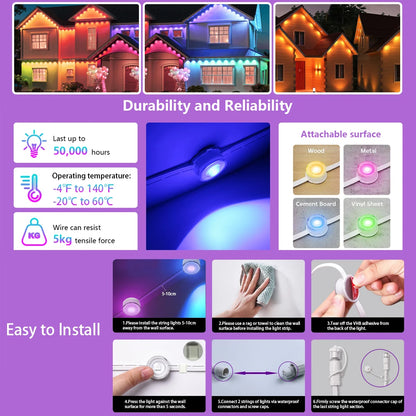 BEIMU 2.4 GHz WiFi Permanent Outdoor Lights Smart Life APP Control,100ft Smart RGBIC Christmas Light Work with Alexa Google Home