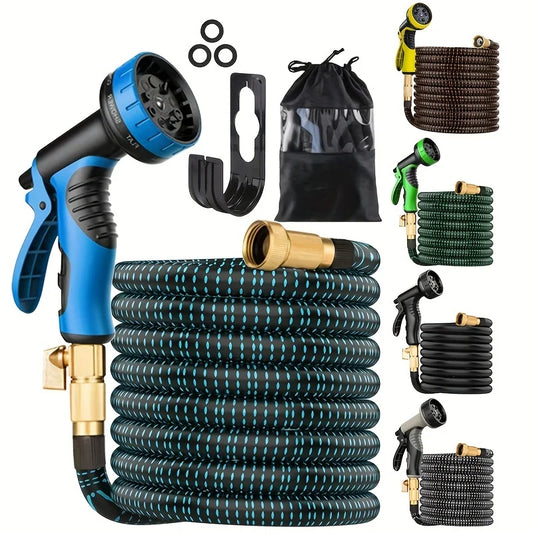 Garden Hose，With High Pressure Nozzle，Flexible，Rubber Foldable Anti-Leakage and Anti-Rust，Used for Water