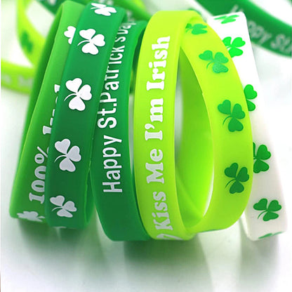 12Pcs St. Patrick Day Bracelet Irish Festival Wristbands Silicone Lucky Shamrock Decor For Party Accessories Supplies